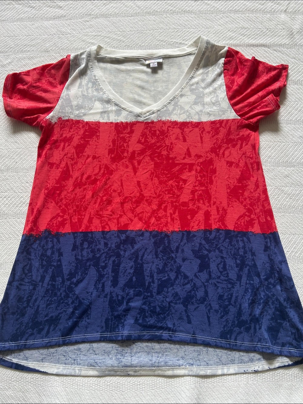 LuLaRoe Cream & Light Blue Logo Tee